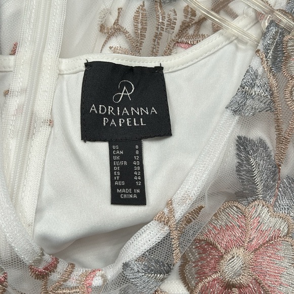 Adrianna Papell embroidery dress. Sheer overlay with white slip underlay. - Picture 6 of 7